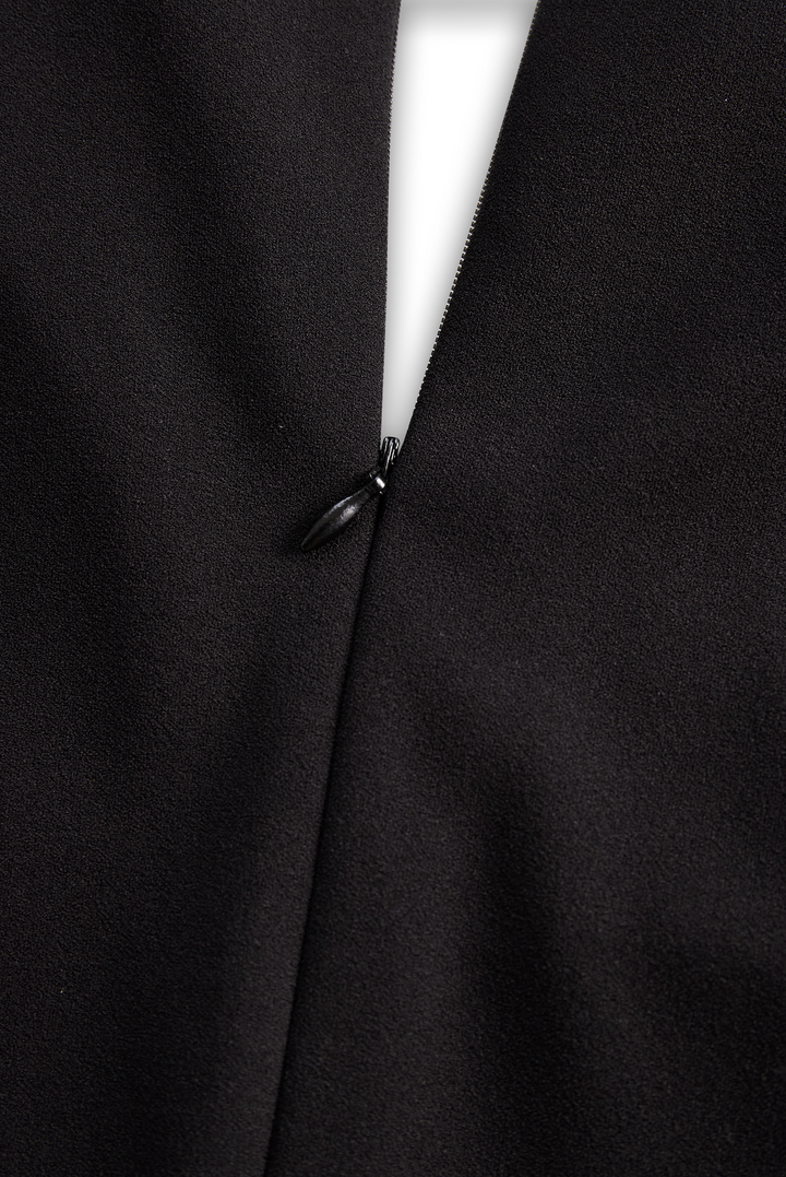 Refined Black Belted Sheath Dress with Mandarin Collar