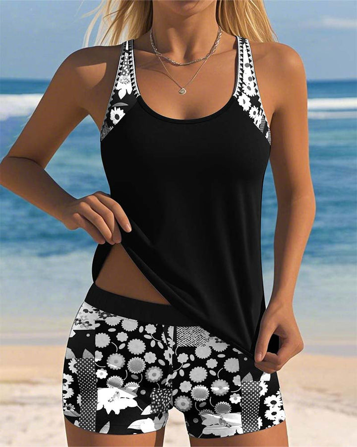Linda - Printed Tankini Shorts Set