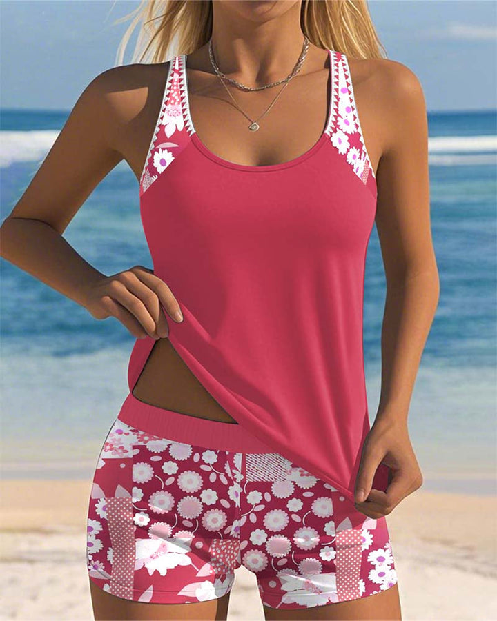 Clara - Floral Trim Swim Set