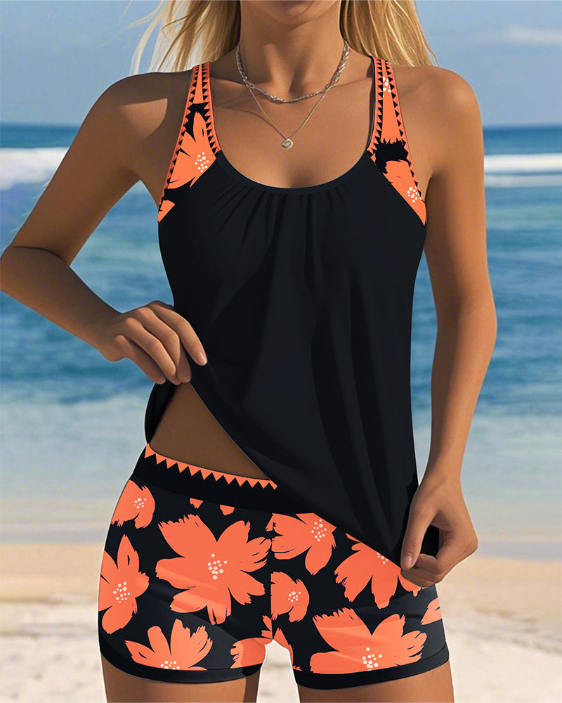 Loretta - U-Neck Sleeveless Printed Tankini