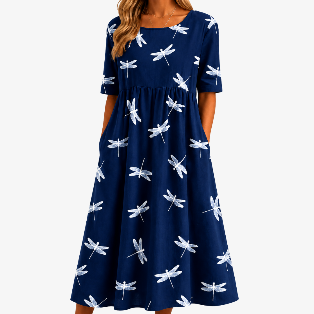 Lucille - Dragonfly Print Midi Dress