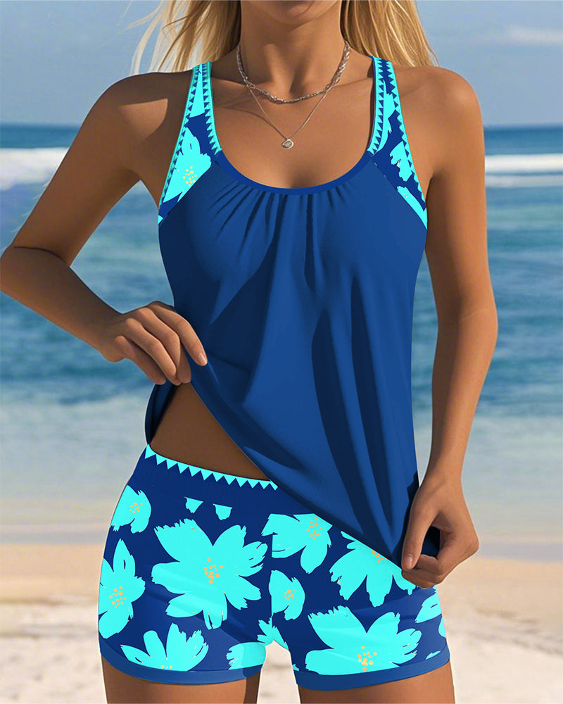 Denise - U-Neck Sleeveless Printed Tankini