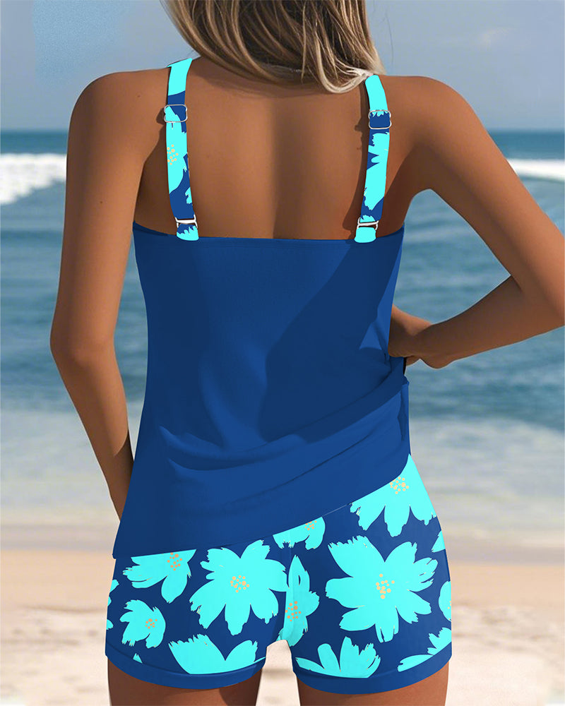 Denise - U-Neck Sleeveless Printed Tankini