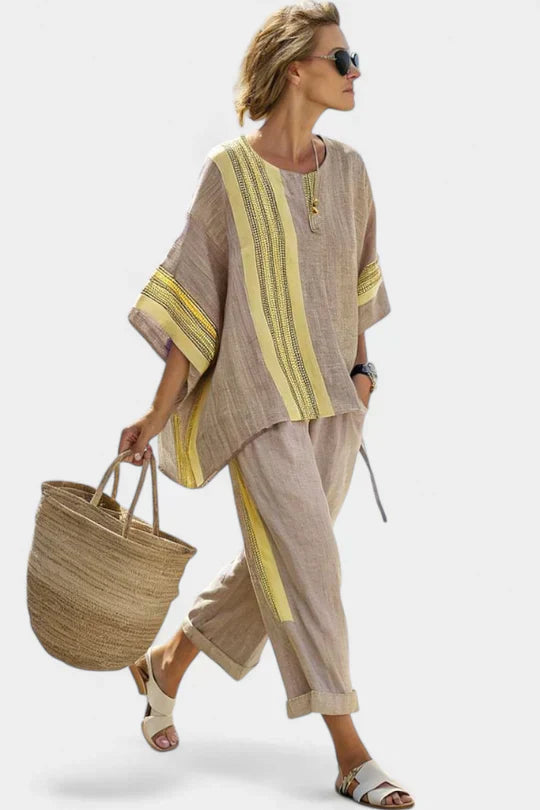 Kristine - Relaxed Striped Blouse Pants Set
