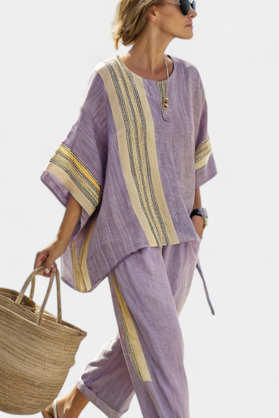 Kristine - Relaxed Striped Blouse Pants Set