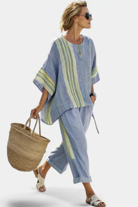 Kristine - Relaxed Striped Blouse Pants Set