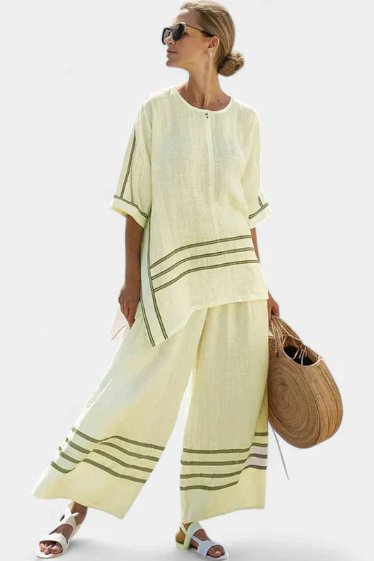 Ashley - Striped Blouse Wide Pants Set