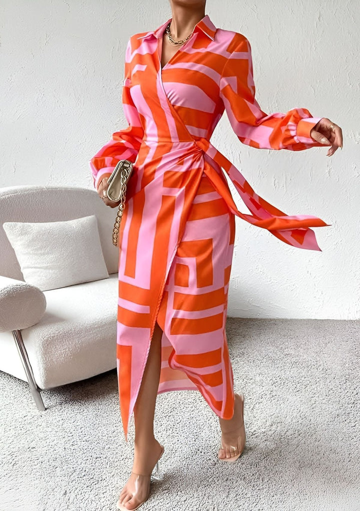 Sienna - Geometric Wrap Midi Dress