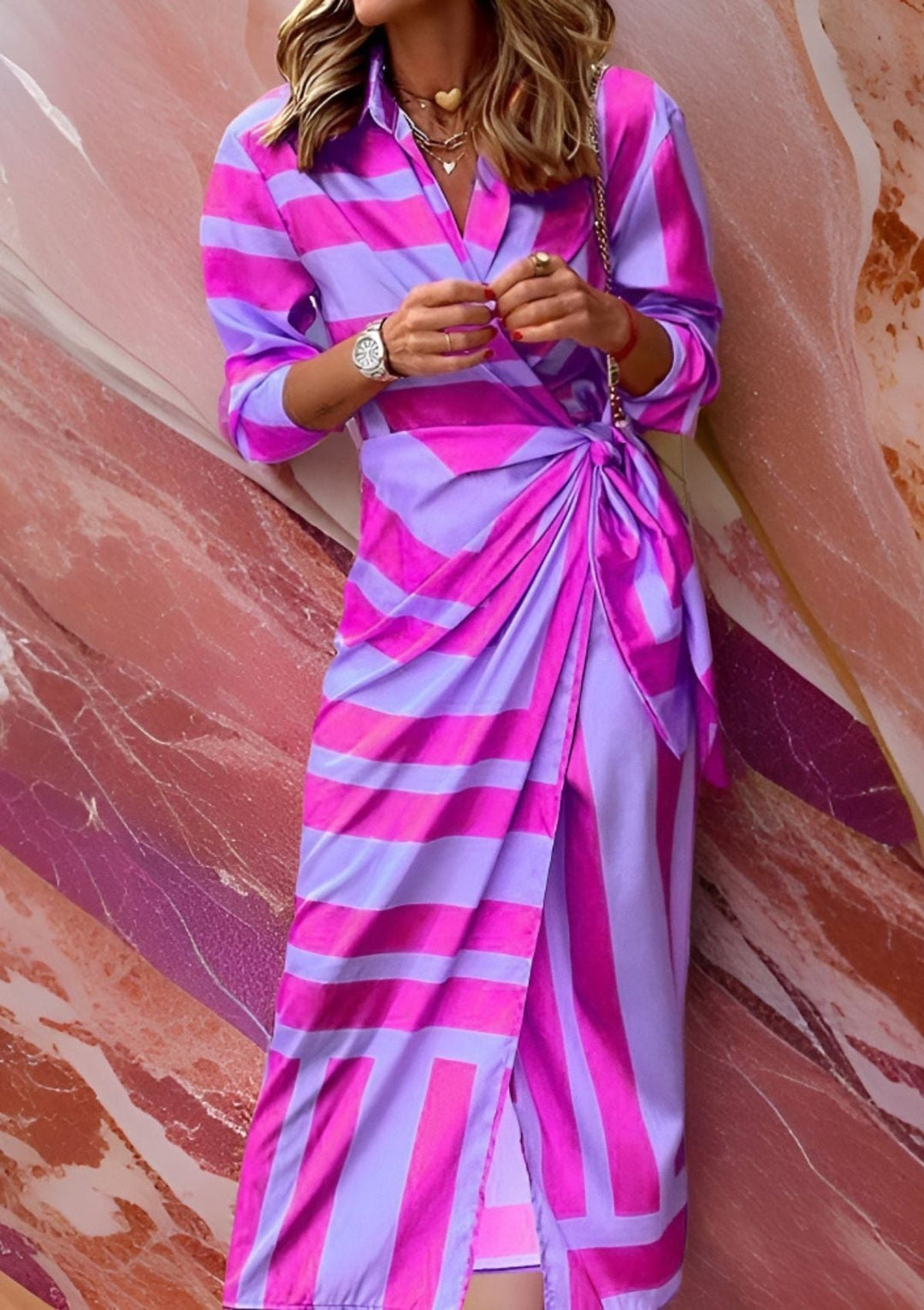 Sienna - Geometric Wrap Midi Dress