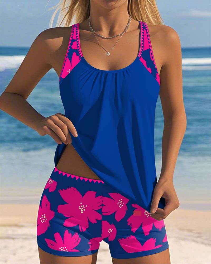 Denise - U-Neck Sleeveless Printed Tankini