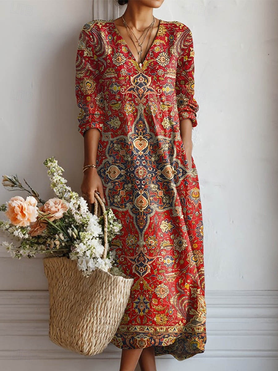 Devonah - Classic Patterned Midi Dress